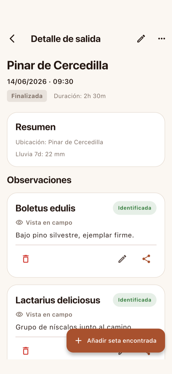 Observaciones con fotos y notas